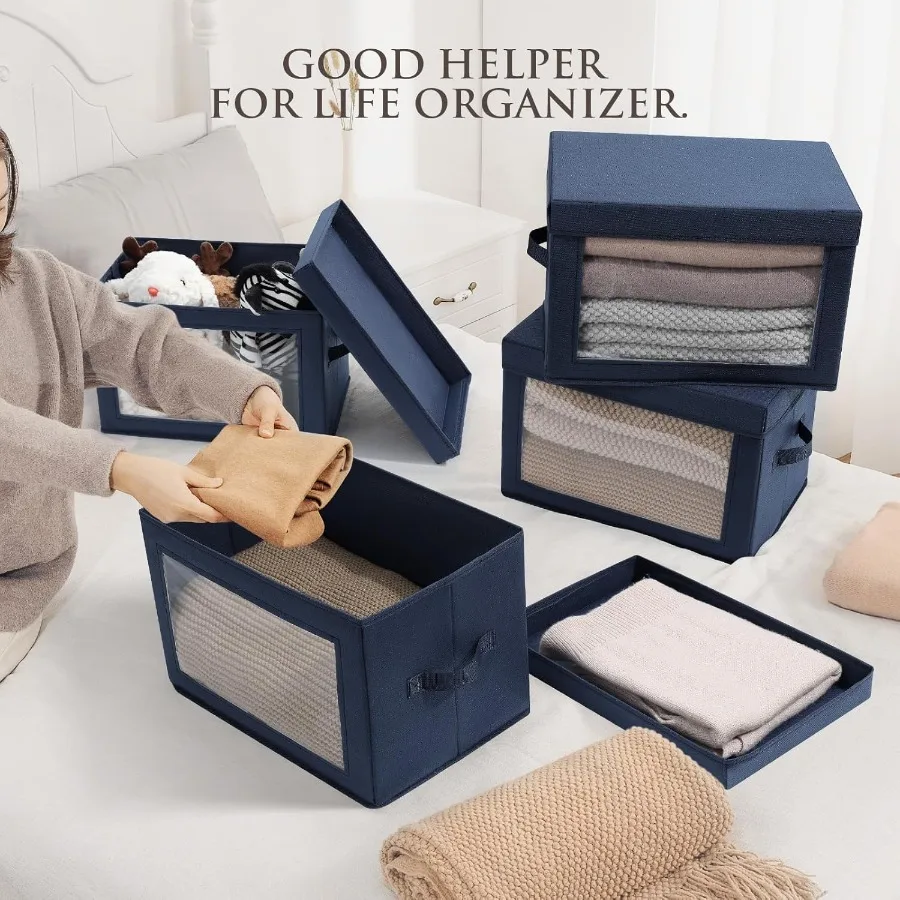 منظمات الملابس والتخزين، 6 عبوات من صندوق تخزين كبير مع أغطية، صناديق تخزين قماشية مع أغطية لتخزين الغرفة وتنظيم B #3