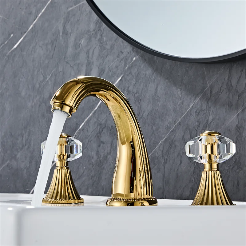 Tuqiu Bathroom Faucet Widespread Gold Basin Faucet Lavotory Tap Luxury Basin Mixer Hot And Cold Shower Room Sink Faucet