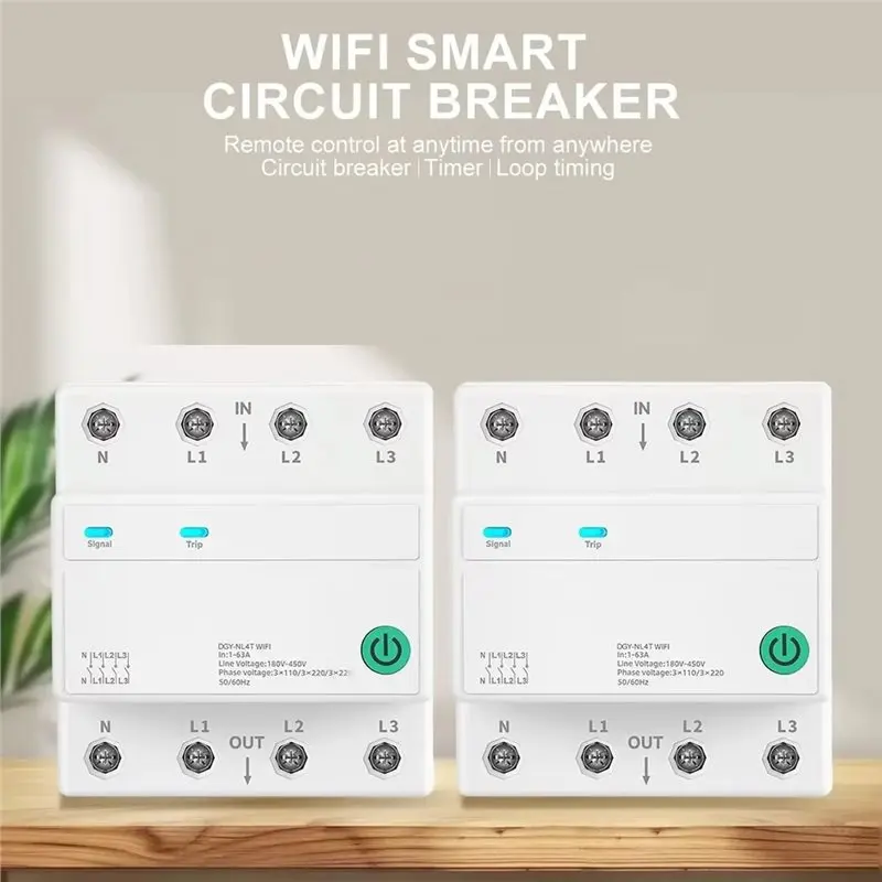 LLCS-For Alexa For Google Voice Wifi Smart Circuit Breaker 3P+ N 4P 1-63A Actuya APP Remote Timer Relay Status DIN Rail MCB
