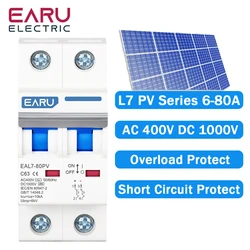 2P DC 1000V AC 400V MCB Solar PV Mini Circuit Breaker 6A-80A Overload Protection Short Circuit Protection Switch Photovoltaic