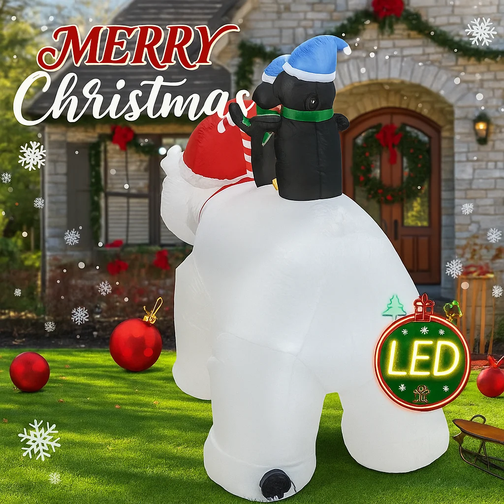 6.56FT العملاق عيد الميلاد نفخ الدب البطاريق البطاريق لعبة أضواء LED ساحة الطرف الديكور المنزل زخرفة عطلة لوازم