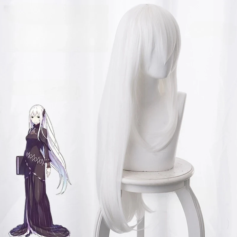 RE: ZERO Inizia la vita in un altro mondo Parrucche cosplay Echidna Boku Capelli lunghi lisci bianchi Ragazze Donna