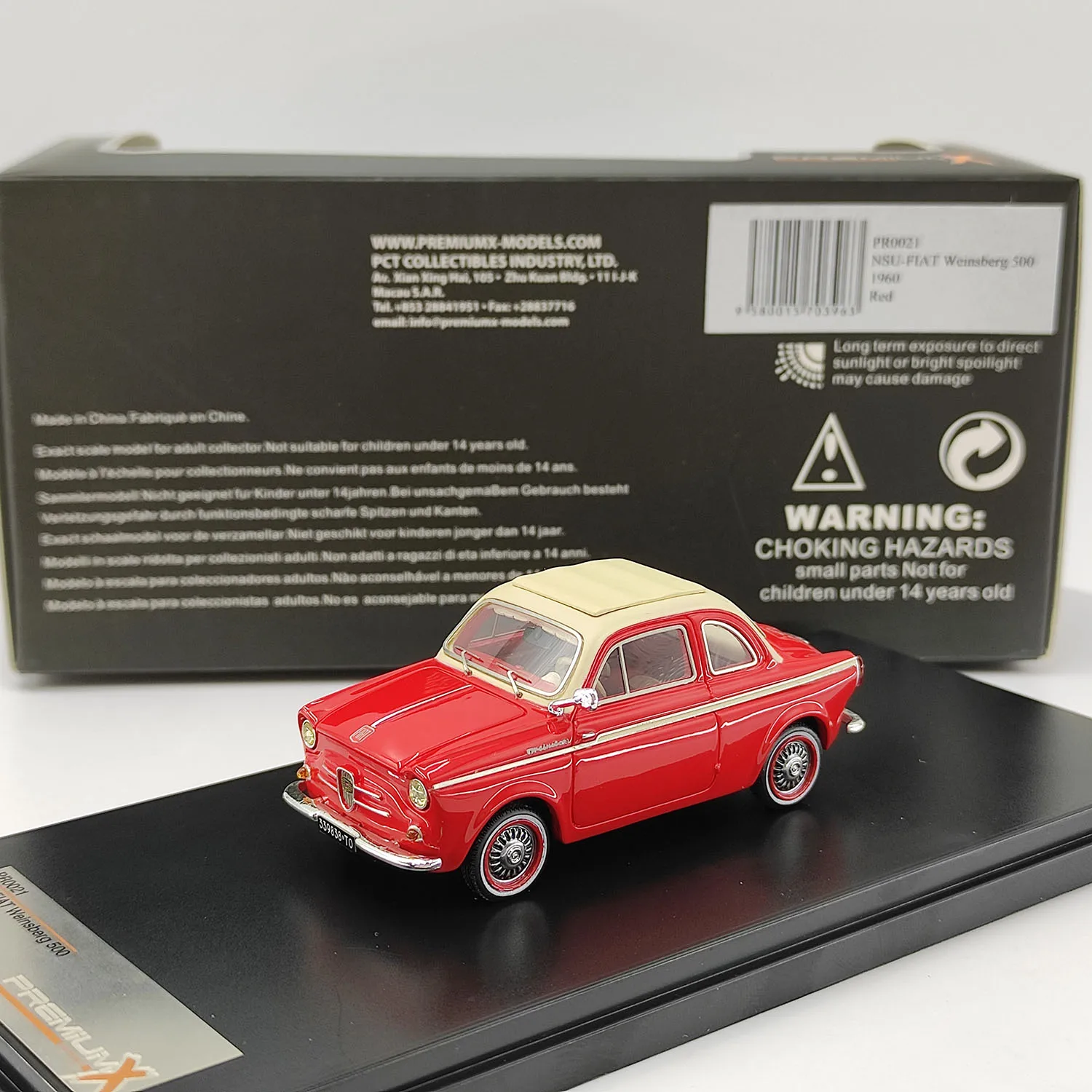 

PREMIUMX 1:43 Scale Resin 1960 Red NSU-FIAT Weinsberg 500 Toys Cars Model Classics Nostalgia Adult Gifts Souvenir Static Display