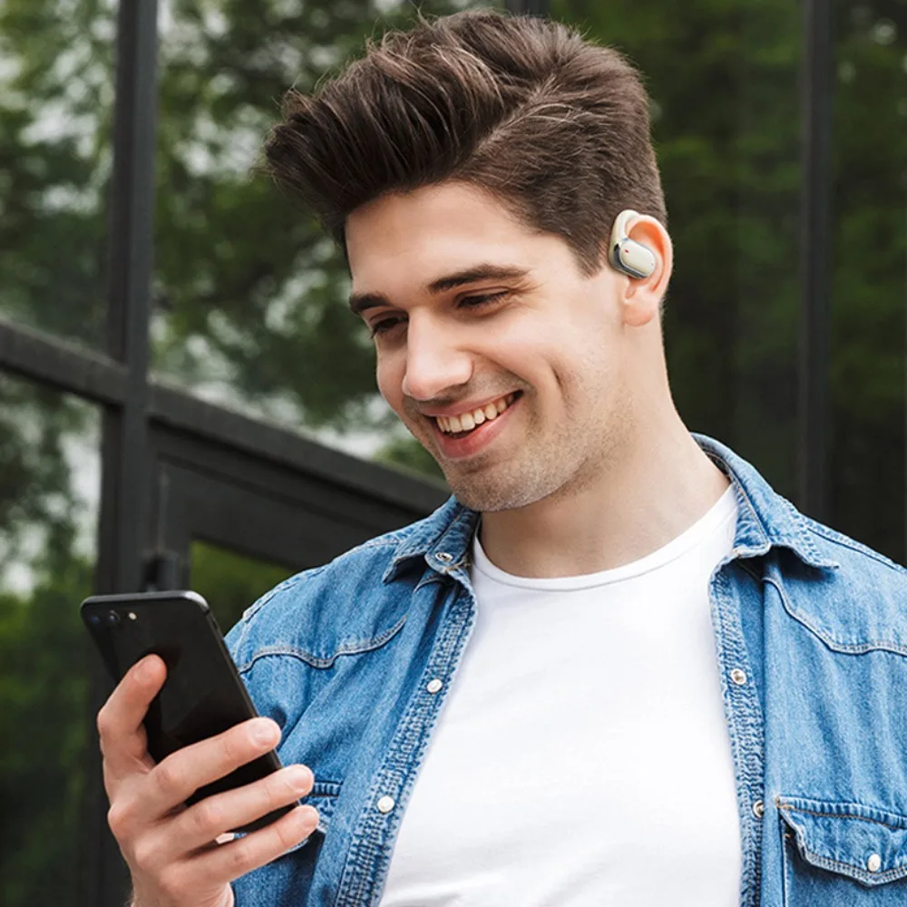 Não na orelha gancho fone de ouvido tipo aberto indolor bluetooth fones display digital rotativo sem fio esportes