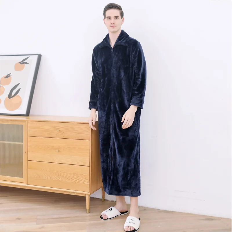 Winter Warm Couple Sleepwear Long Zipper Bathrobe Pajamas Thick Super Soft Nightgown Fashion Warm Big Lapels Casual Homewear