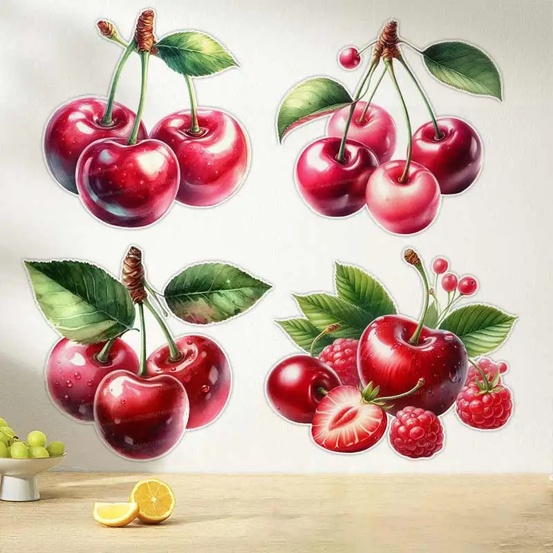 Watercolor Cherries Wall Stickers Kitchen Decoration Dining Room Living Room Cabinet Refrigerator Home Decoration Decal M1161
