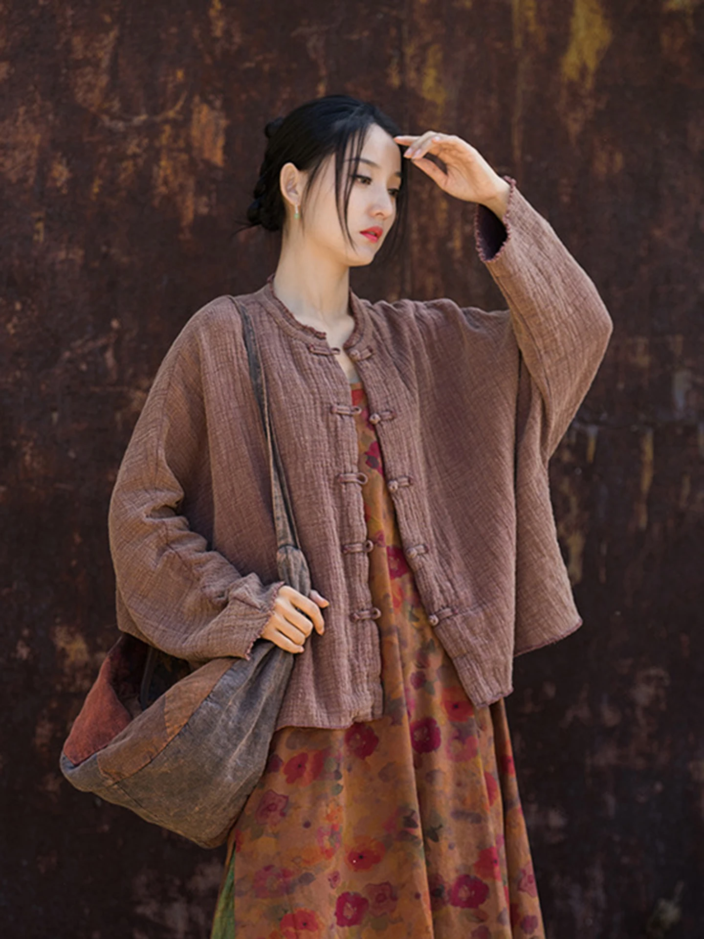 New Chinese Style Cotton Linen Jacket Worn-In Texture Folded Muscle Sensation Color Travel Zen Study Artistic Outerwear