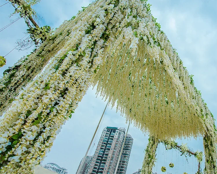 12 Stück Glyzinien Künstliche Blumen Rebe Kranz Hochzeit Bogen Dekoration Blatt Rattan Schleppende Seidenblume Efeu Wanddekoration Pflanzen – Detail 4