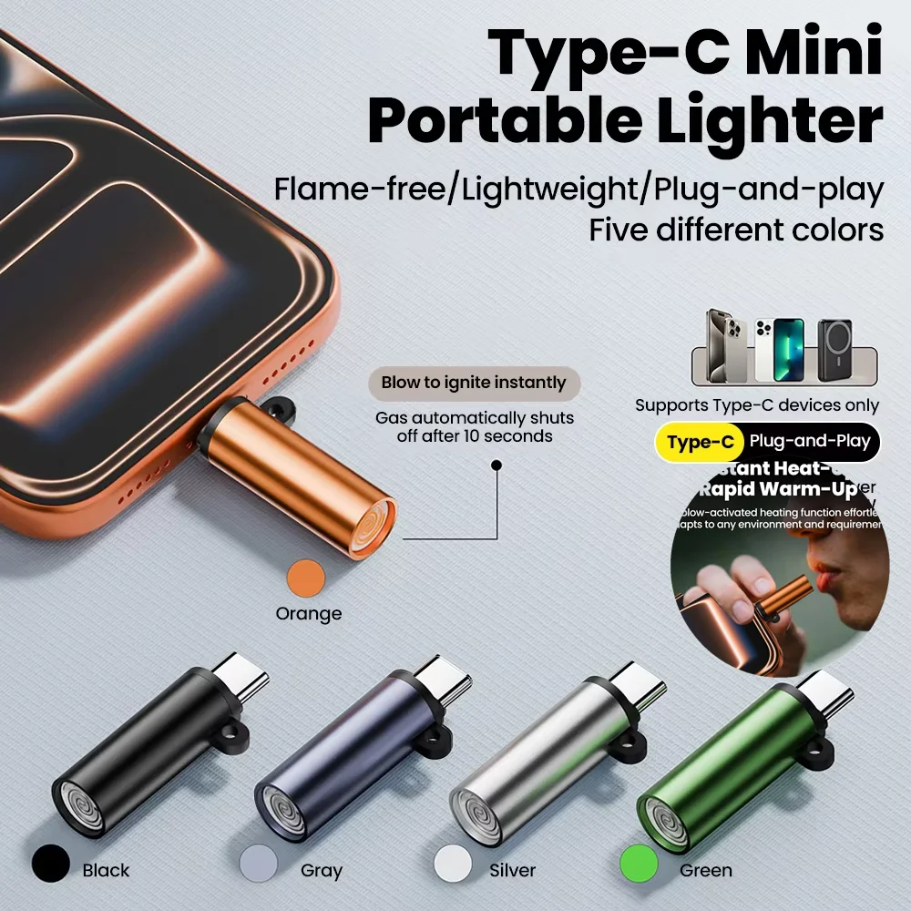 Type-C Mobile Cigarette Lighter Air Blowing Cigarette Lighter Type C Male Cigarette Lighter Outdoor Safety Cigarette Lighting
