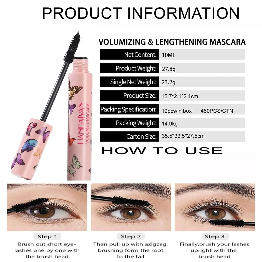 Waterproof Eyelash Mascara Non-smudge Long Lasting Eyelashes Lengthening Mascara Silky Lash Fast Dry Curling Thick Eyelashes