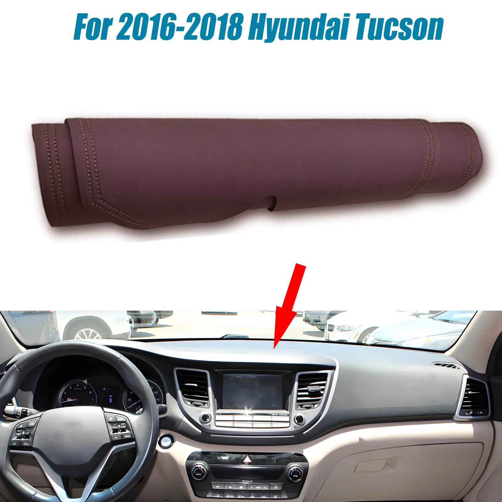 

Кожаный чехол-накладка на приборную панель коричневого цвета для Hyundai Tucson 2015-18