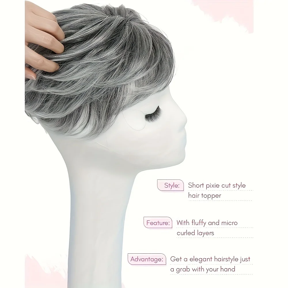 Топпер для волос на клипсе с челкой - расслабленный длинный синтетический парик в стиле пикси для женщин с истонченными волосами, прямые, естественные, легкие W