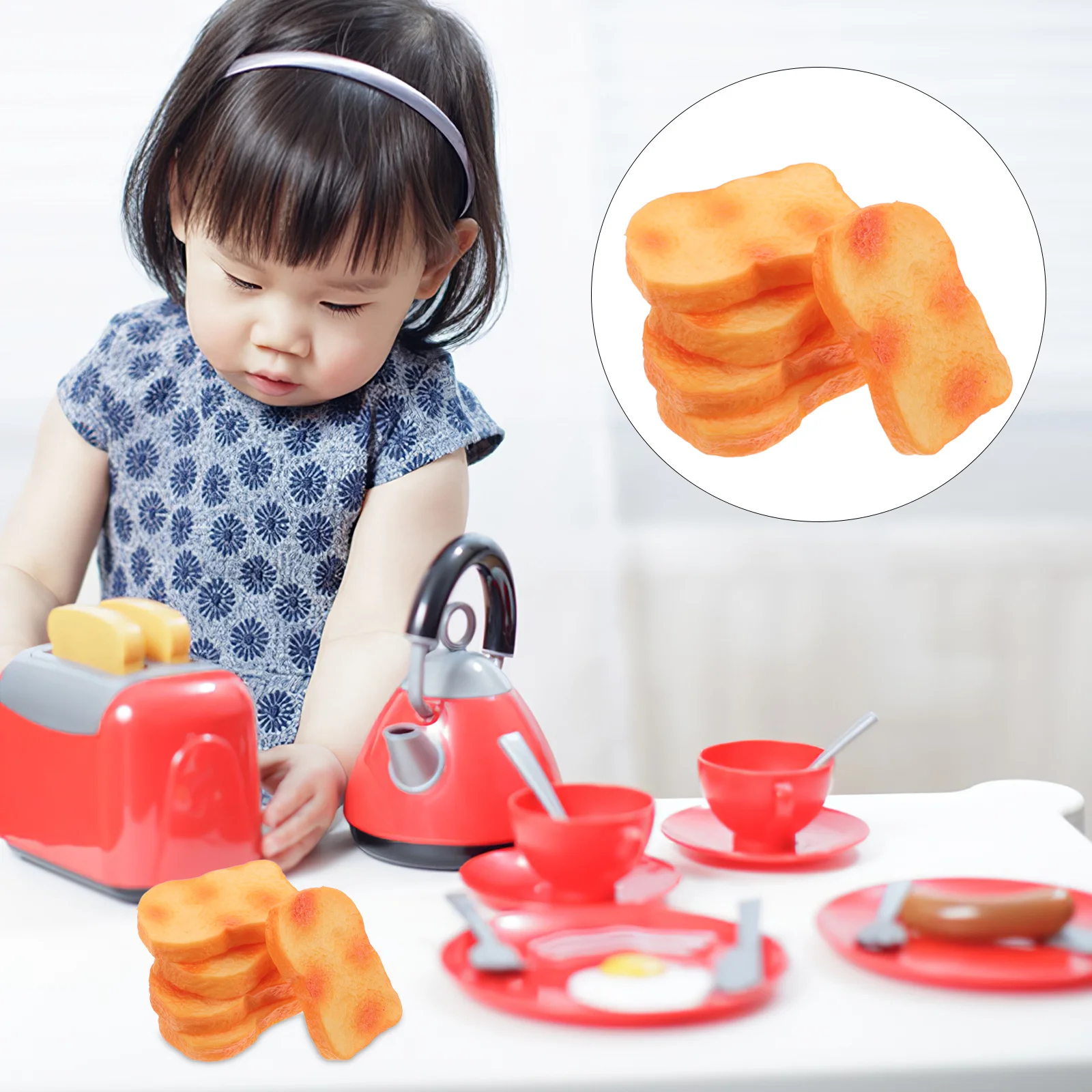 ขนมปังปิ้งจำลองเหมือนจริง 10 ชิ้น สำหรับตกแต่งบ้านตุ๊กตา ร้านเบเกอรี่ ขนมปังจิ๋ว ของเล่นเสริมบทบาท ร้านเค้ก ของตกแต่งทำจากพีวีซี