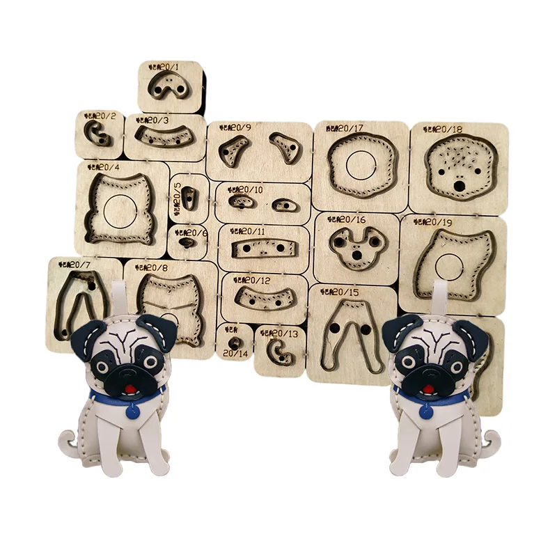 Pug pendant bag keychain hanger cutting mold, leather cutting tools, Japanese steel knife wooden mold tools