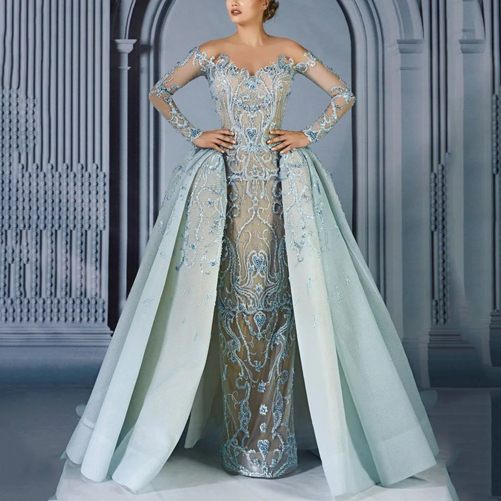 

Gorgeous Green Evening Party Dresses Sweetheart Illusion Appliques Floor Length Mermaid Princess Women Banquet Prom Gowns