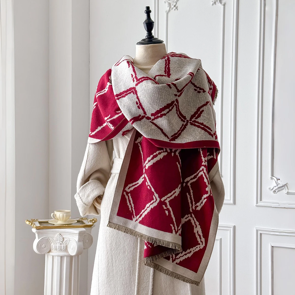 

Новый дизайн, женский зимний кашемировый жаккардовый шарф, женское толстое одеяло, мягкий Bufanda, теплая шаль из пашмины с кисточками, платок 2025