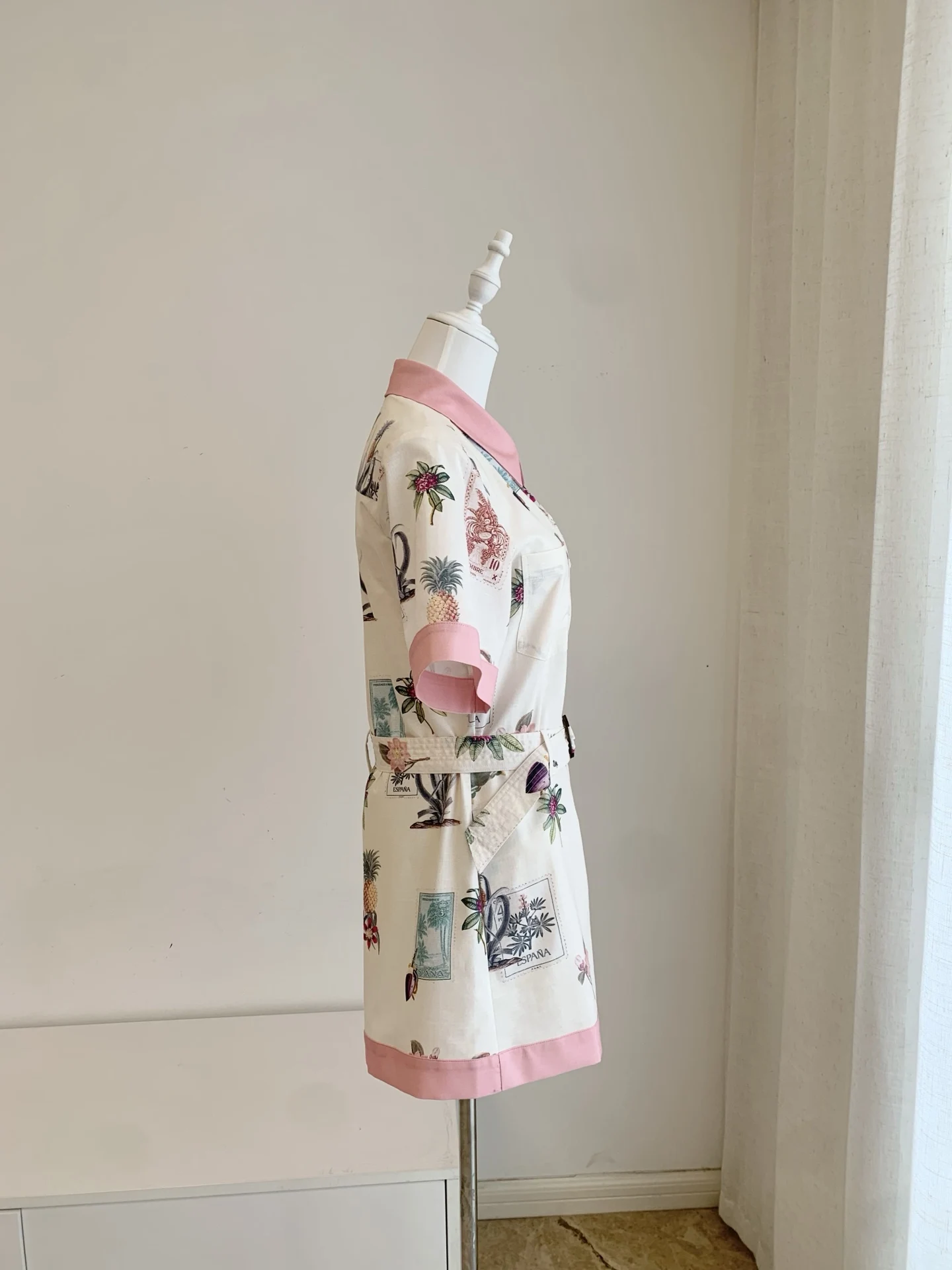 Female Single Breasted Polo Collar Double Pockets Linen Cotton Women Playsuits