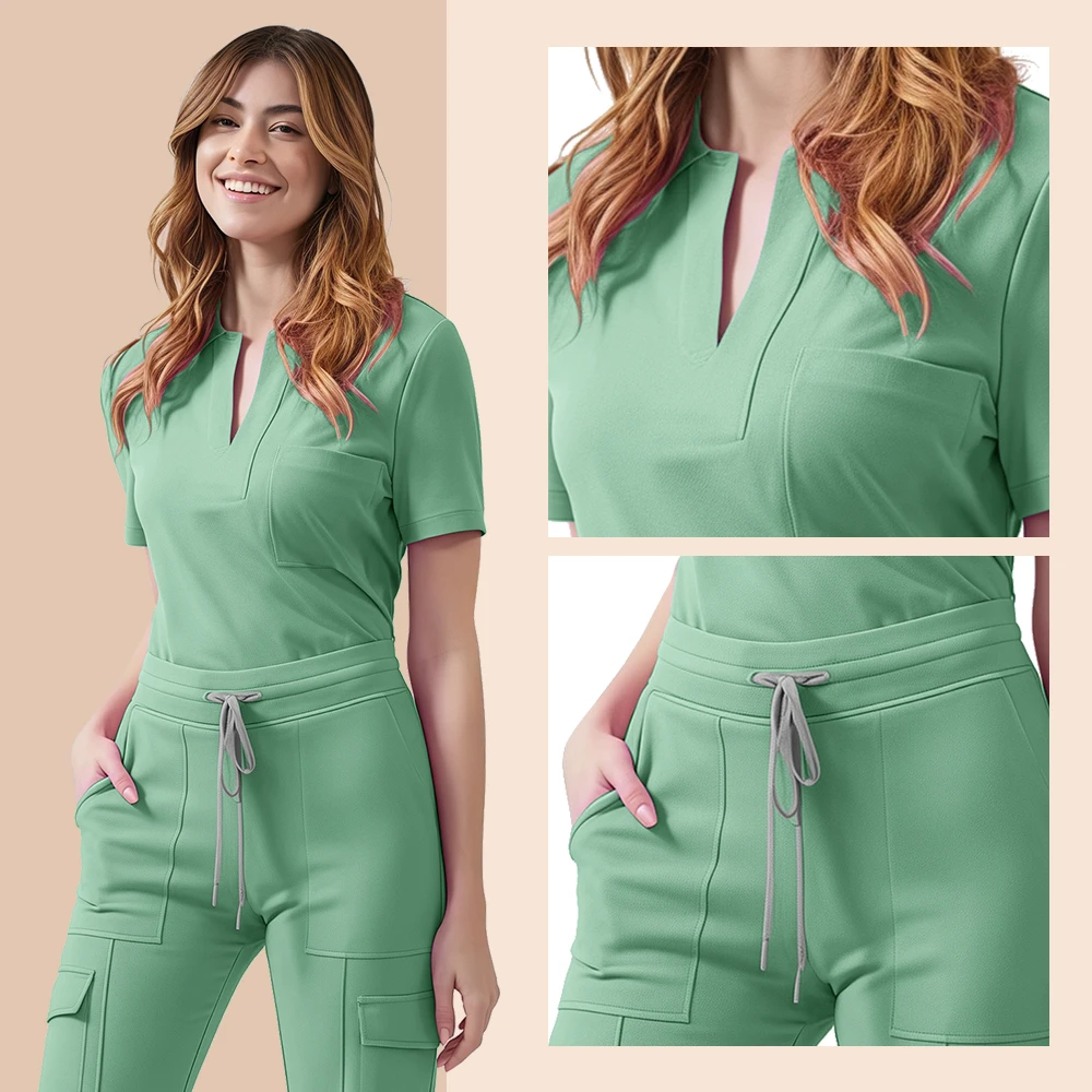 Medical Scrubs Uniform Women Nurse Scrub Set Pocket Top+Pants 2 Piece Suit Nursing Operating Room Clothes Beauty Salon Work Wear