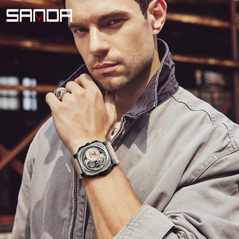 SANDA SD5101 موضة جديدة للرجال ساعة إلكترونية مقاومة للماء للصدمات رياضية مضيئة التقويم الساعات الرقمية للرجل