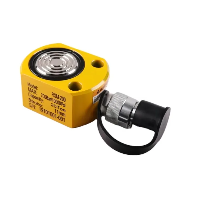 Siłownik hydrauliczny KSRSM-200, płaski, 20 ton, ultra niski, mini, z powrotnym naciągiem sprężynowym.