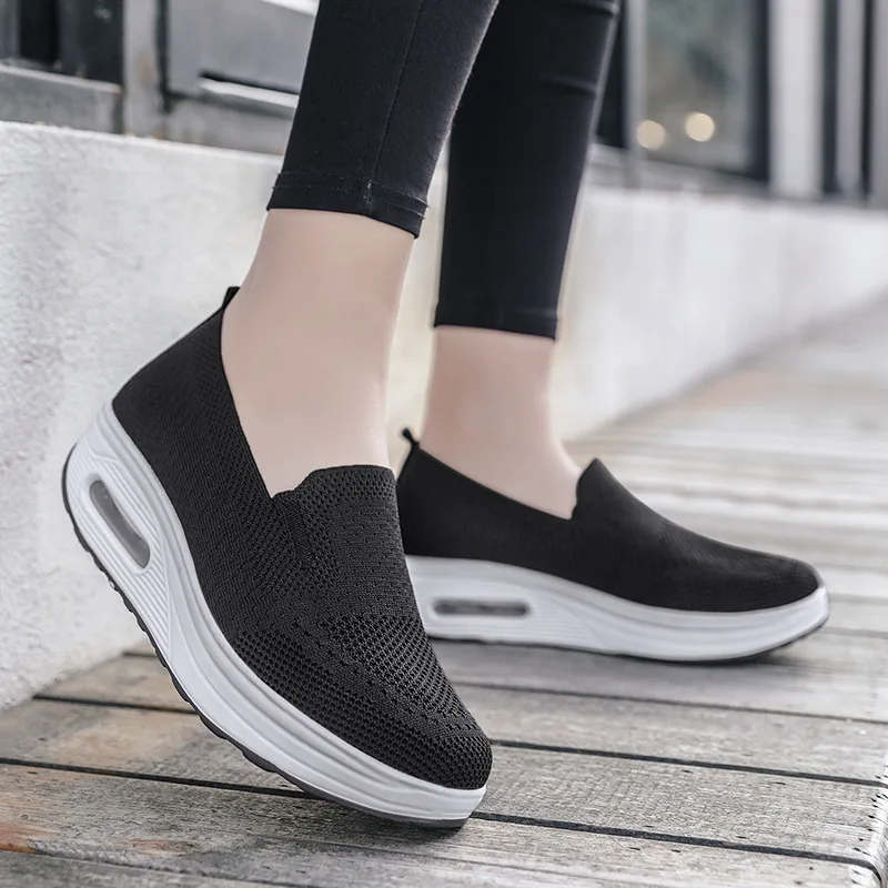 Women Fashion Vulcanized Sneakers Platform Solid Color Flat Ladies Shoes Casual Breathable Wedges Ladies Walking Sneakers