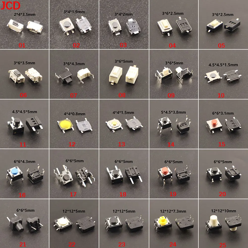 

25 types/batch mixed micro switch buttons, touch switch SMD DIP reset mini blade switch 2 * 4 3 * 6 4 * 4 6 * 6 DIY kit