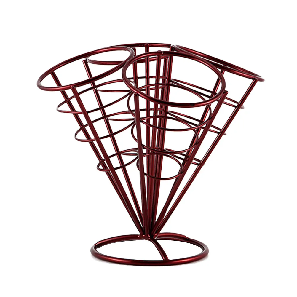 4 in 1 Wine Red French Fry Stand Holder Iron Snacks Cone Basket Rack for Outdoor Picnics Home Parties Fries Potato Chips