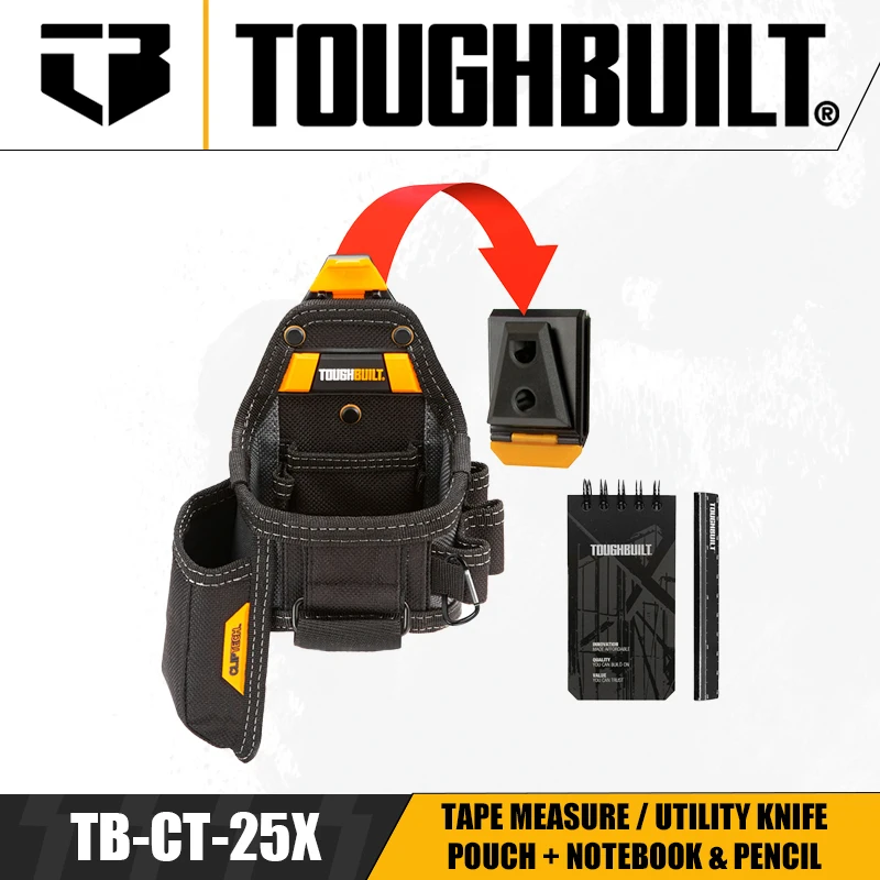 TOUGHBUILT TB-CT-25X Metro a nastro/Pulsa per coltelli multiuso + Custodia per cintura per attrezzi per notebook e matita Accessori durevoli per