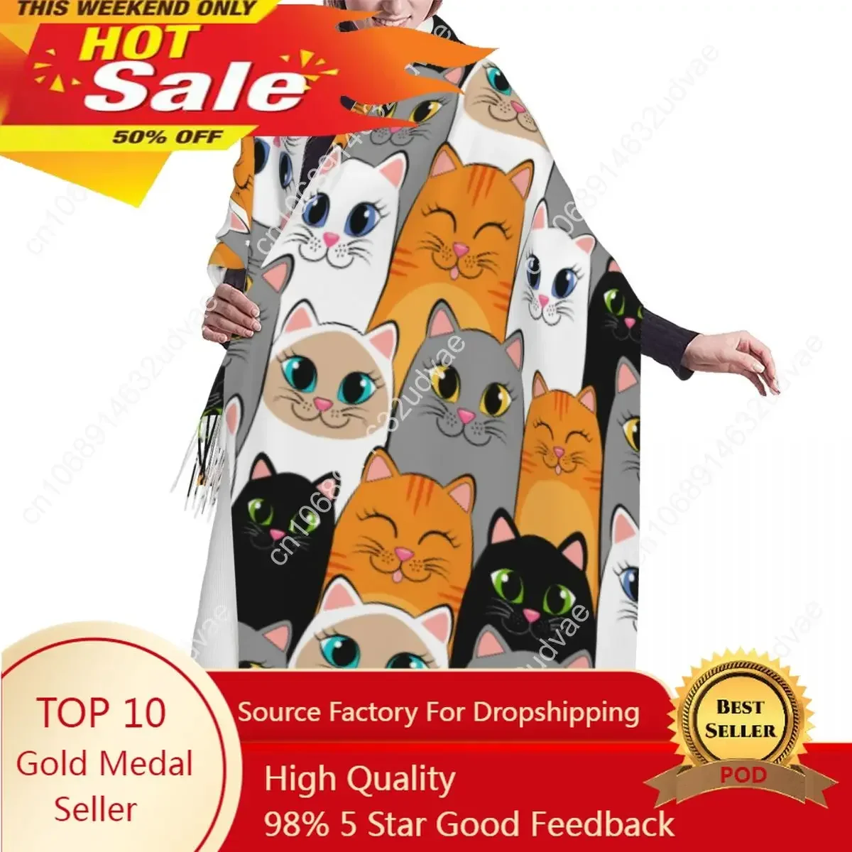 

Winter Tassel Scarf Gray Ginger And Siamese Kittens Cats Women Cashmere Scarves Neck Head Warm Pashmina Lady Shawl Wrap Bandana