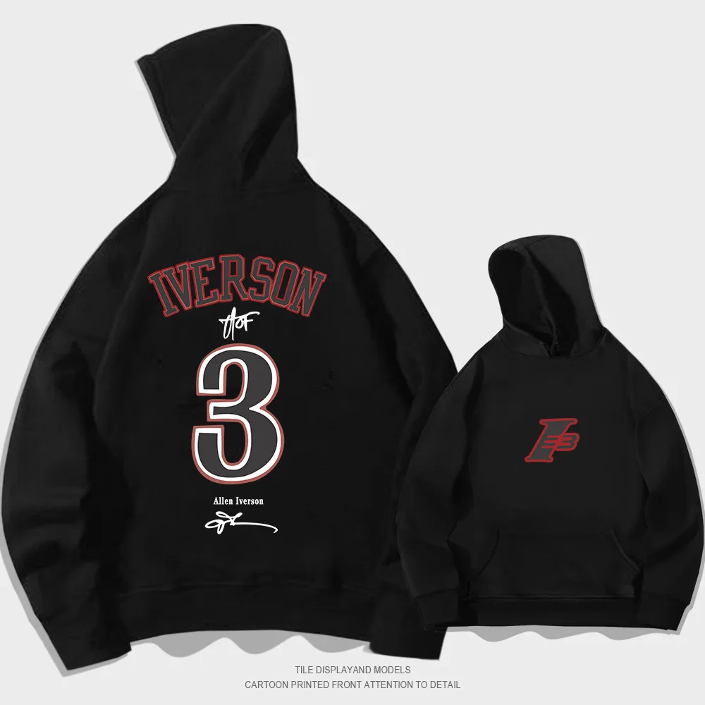Iverson Nr. 3 Kapuzenpullover für Herren und Damen, Frühling und Herbst, Winter, Jugend, trendiger Basketball-Sport, lockerer Freizeitmantel, Streetwear – Detail 3
