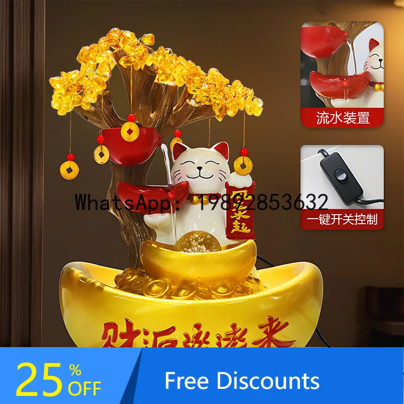 YFY High-End Wealth-Attracting Lucky Cat Crystal Ball Money Tree Flowing Water Ornament Office Front Desk Opening Gift
