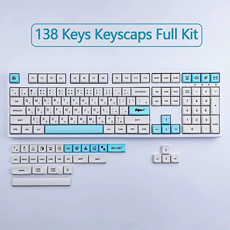 Cherry gmmk pro用のメカニカルキーボードキー,138キー,xda pbtキャップ,昇華,海,ソルト,テーマ,青,白,x da,キーボードキャップ61 64 68