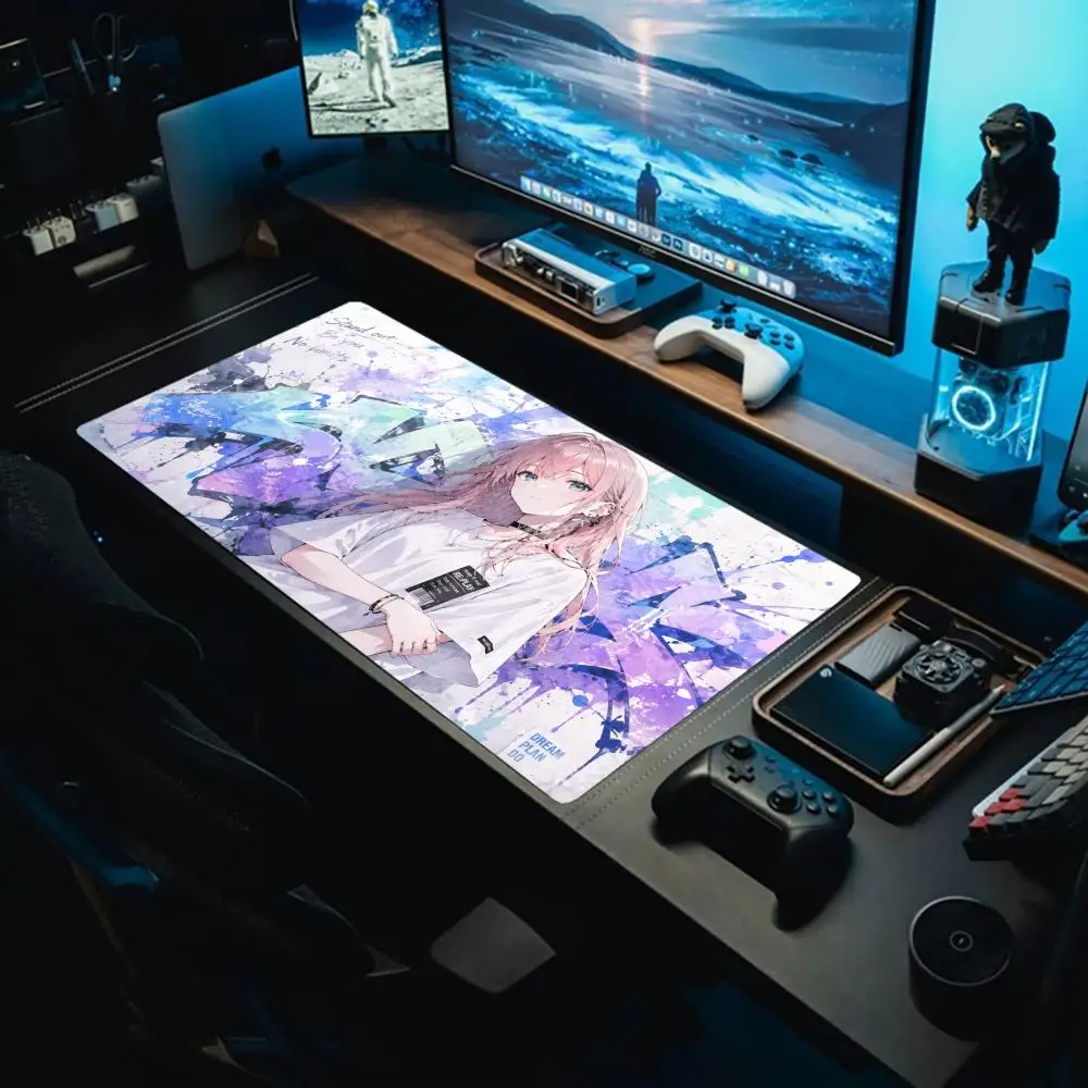 Cool Punk Red Hair Anime Girl No Limits Street Graffiti Splash Art Wide Soft Rubber Extended Computer Gaming Mouse Table Mat