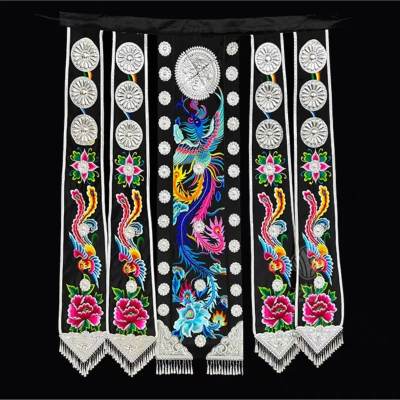 Chinese Miao Heavy Industry Embroidery Belt, Hmongb Ethnic Minority Clothing Ribbon Skirt Accessories