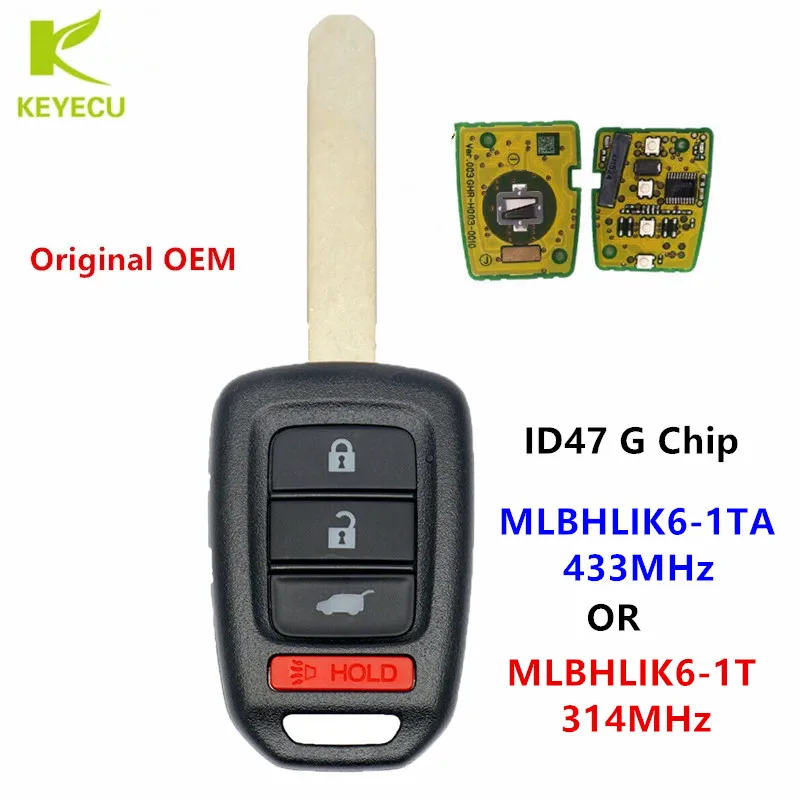 

KEYECU OEM Board Only Remote Head Key 313.8MHZ MLBHLIK6-1T 433MHz MLBHLIK6-1TA for HONDA CR-V 2014-20 HR-V 2016-20 Civic 2017-21