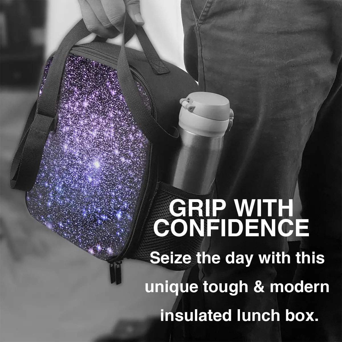 غالاكسي سباركل ستارز لافندر نكة زرقاء أومبير معزول حقيبة الغداء صندوق طعام حراري حمل صناديق الغداء المحمولة الحاويات