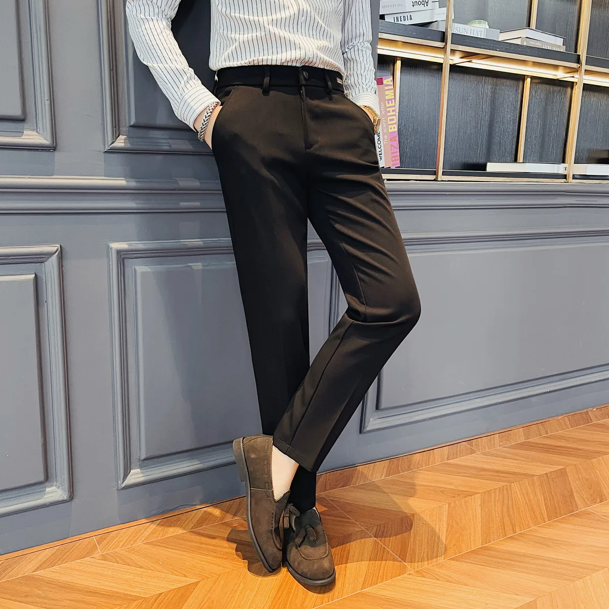 Autumn Business Casual Suit Pants Men Slim Fit White Trousers Versatile Texture Office Social Pants Wedding Groom Suit Pant