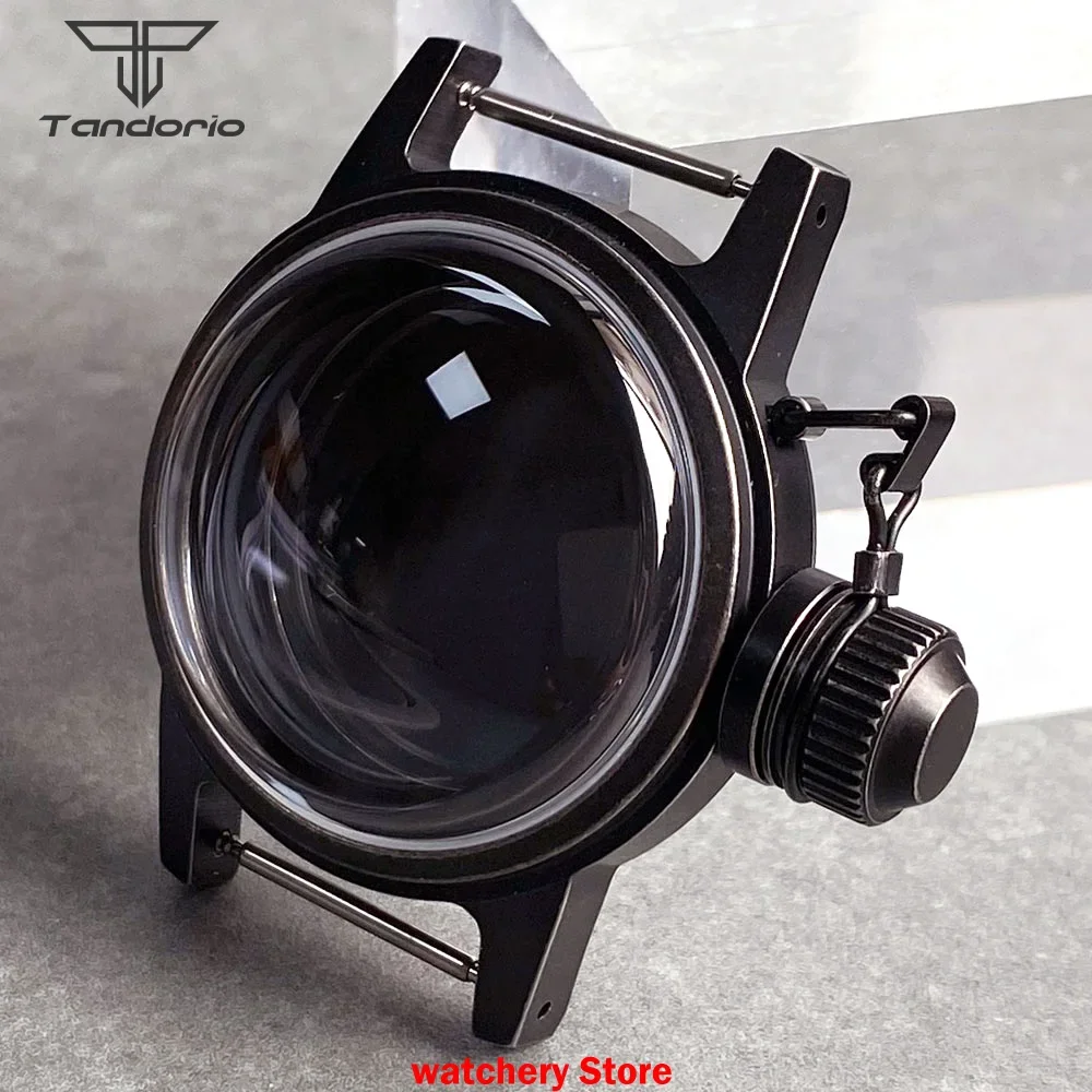 36mm Big Crown Tandorio Black PVD Watch Case 20BAR Waterproof Double Dome Sapphire Glass Fit NH35 ETA2824 Movement Watch Parts