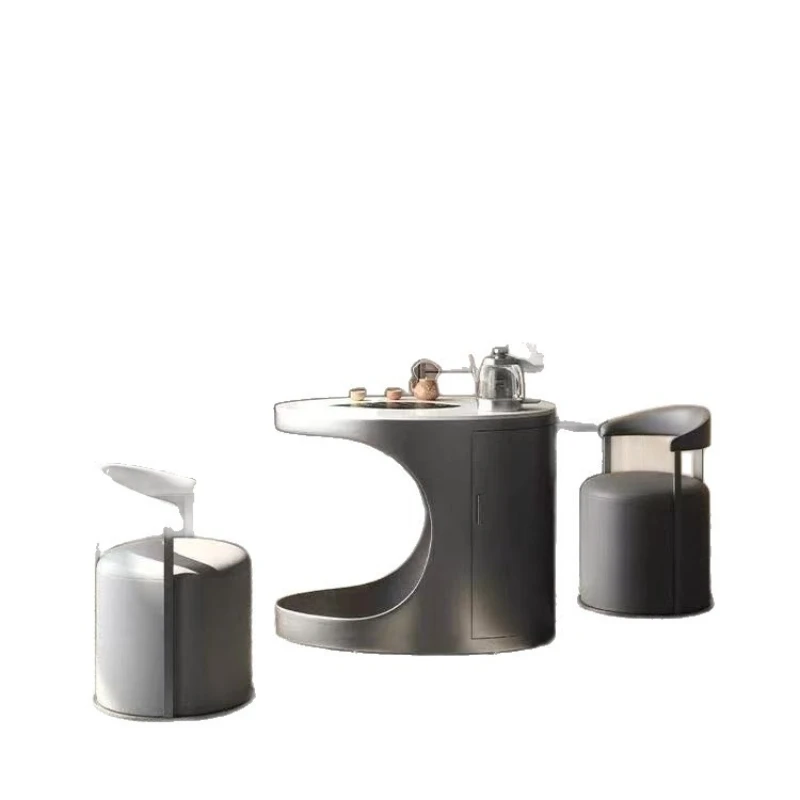 

Mobile tea table Carbon steel balcony tea table Combined rock slab coffee table Household light luxury gray steel Intelligent