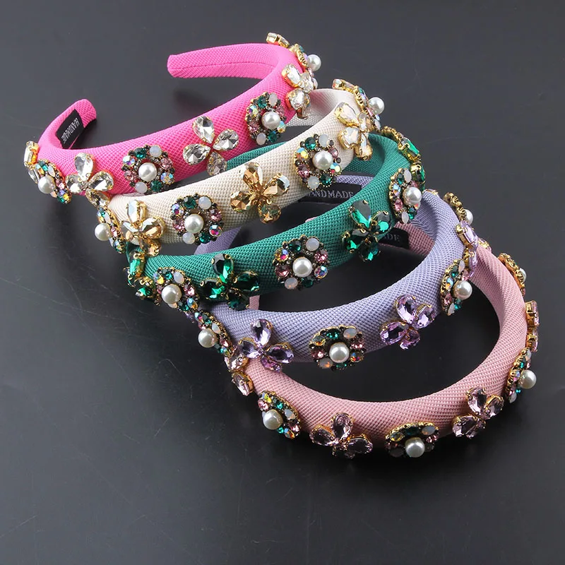 Headwear New Fashion Baroque Sponge Inset Rhinestone Pearl Hair Hoop Ladies Small Fresh Street Hair Accessories Hair Clip 891