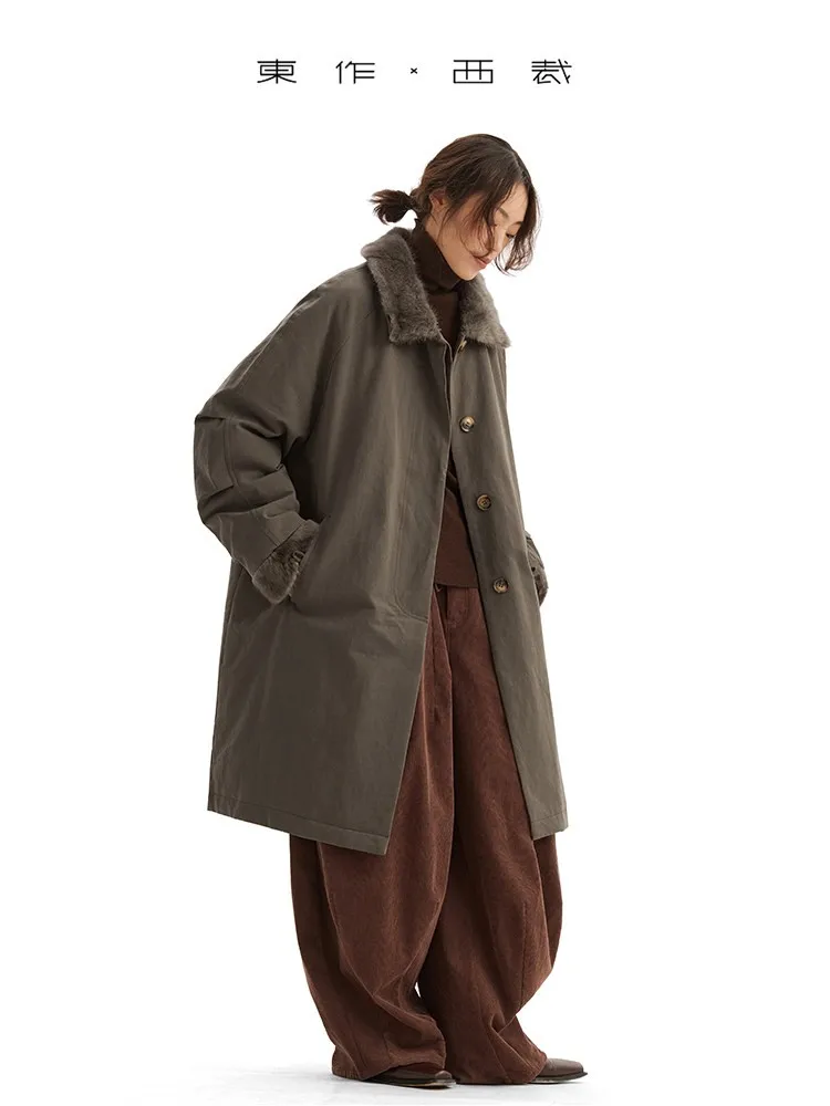 豪華で暖かい～ミンクファー襟＋グースダウン充填 2025年レディース新作 冬用 暖かく厚みのあるカジュアルトレンチコート ミドル丈スタイル