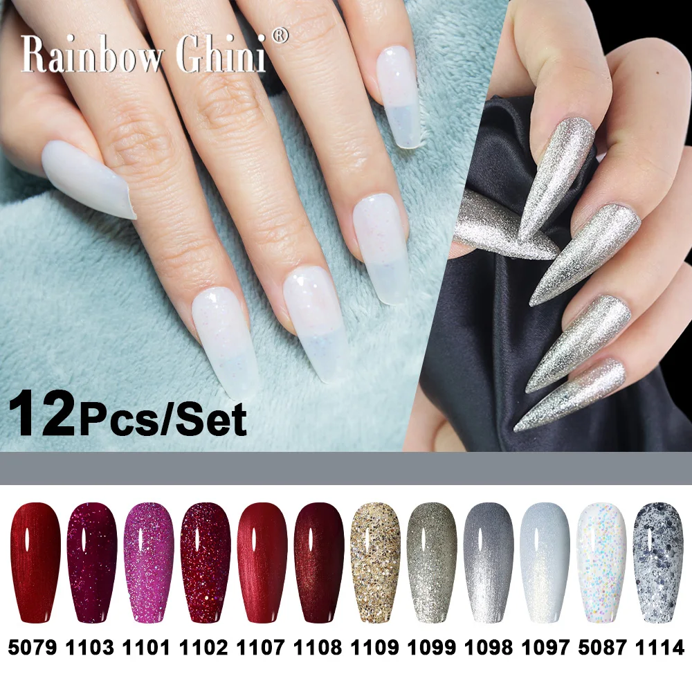 Rainbow Ghini HEMA & TPO gratuit 15ml 12 pièces/ensemble vernis Gel rose nu semi-permanent UV LED Gel pour ongles longue durée paillettes Nail Art