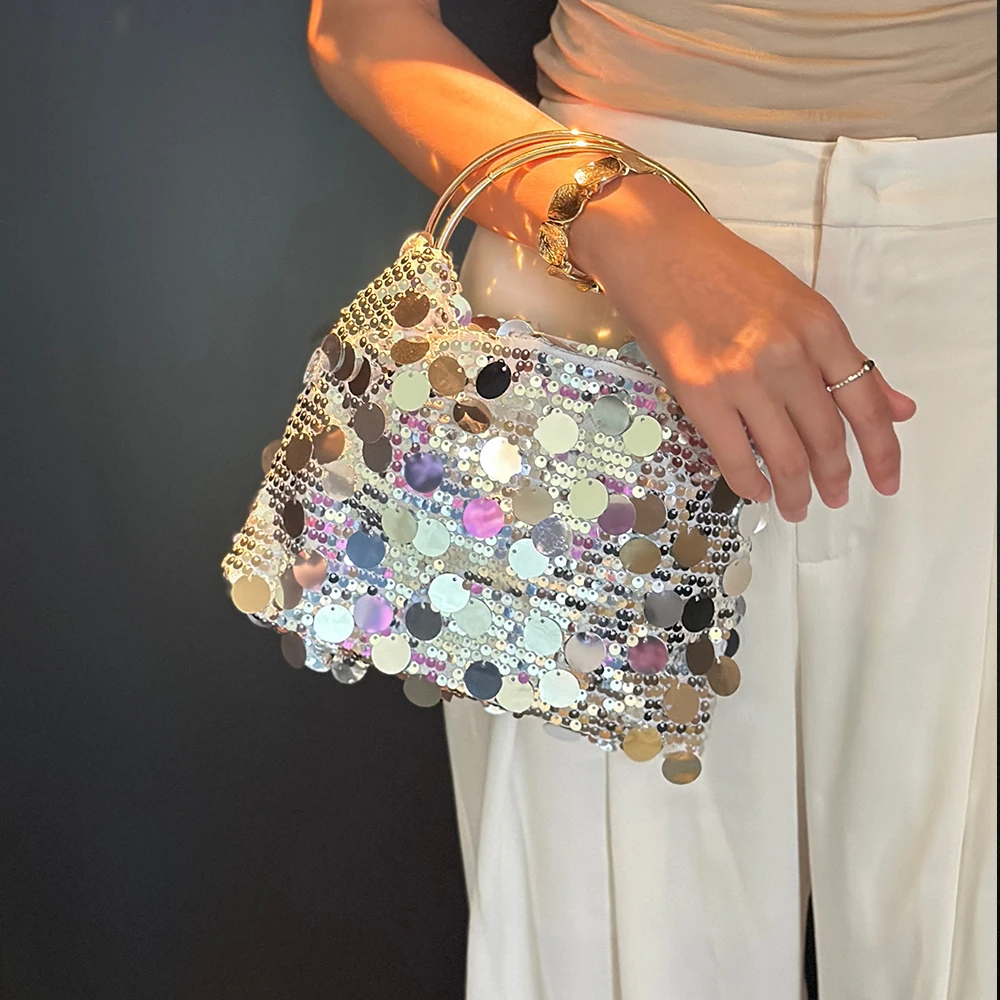 كاندي اللون الترتر حقائب السهرة للنساء مقبض دائري حقيبة نسائية جديدة مخلب السيدات حقيبة يد فاخرة ومحفظة الزفاف المحافظ