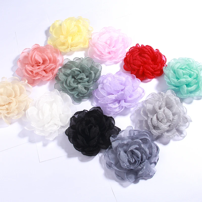 200Pcs 9.5CM Handmade Large Chiffon Fabric Artificial Flowers For Wedding Invitation Burn Edge Flower For Dress Craft Projects