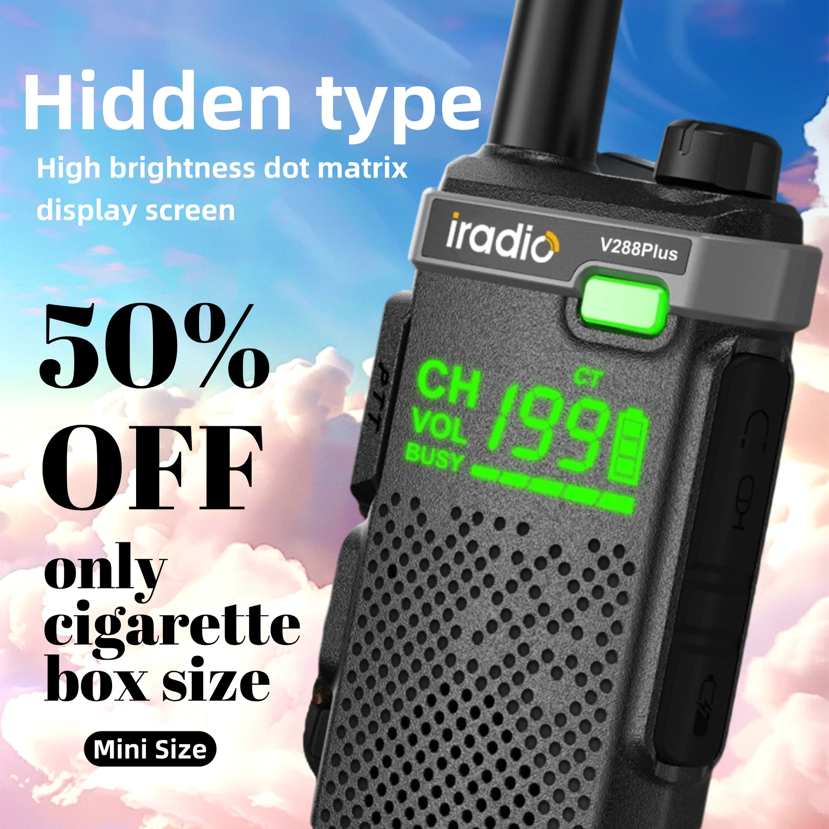 Iradio V288Plusトランシーバー1/2個セット 199CH UHF 400-470MHz 長距離5KM ミニ携帯無線機 ワイヤレスセット 双方向無線局