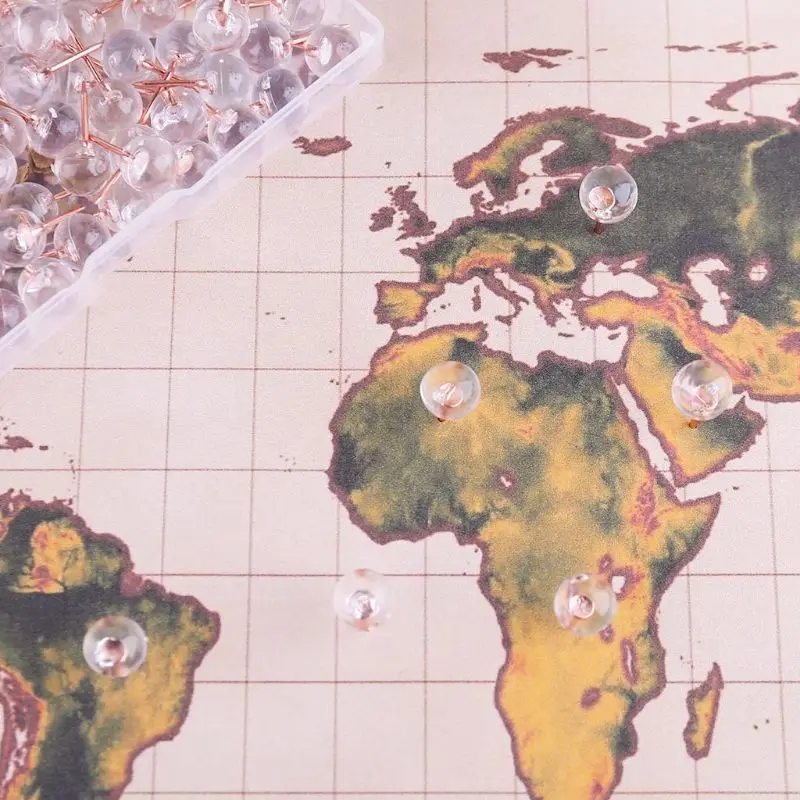 Chinchetas transparentes oro para pulgar, tablero bola redonda para dibujo, pared fotos, suministros para oficina