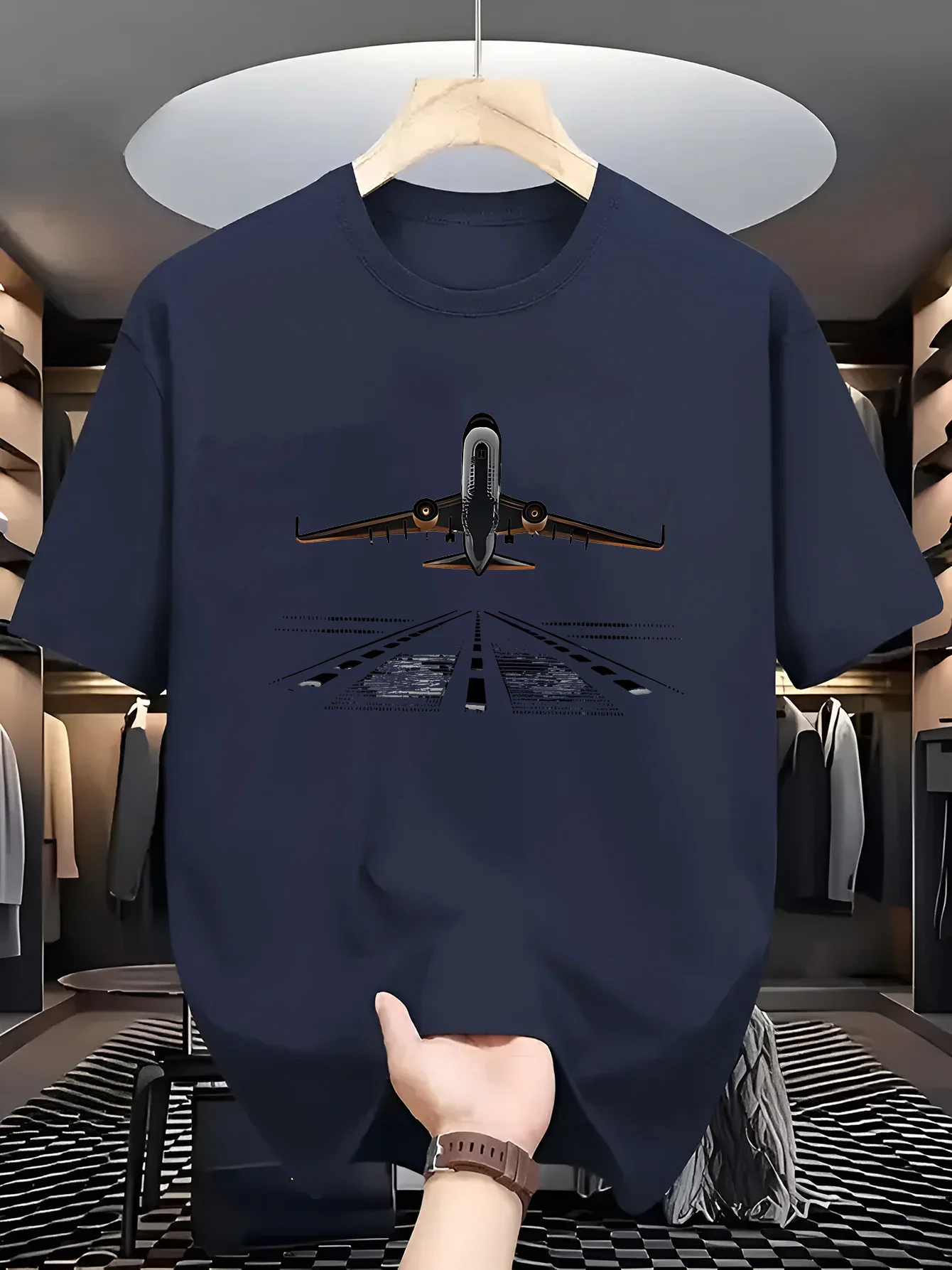 

Airplane pattern design-100% cotton summer O-neck short sleeve casual printed T-shirt.