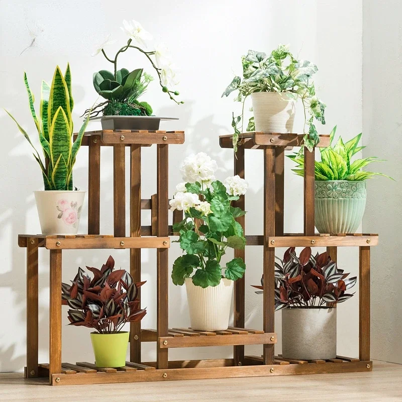 

Durable Wood Plant Organizer - Solid Wood Stand, Thickened Flowerpot Rack, Preservative Wooden Plant Shelves, Garden Use