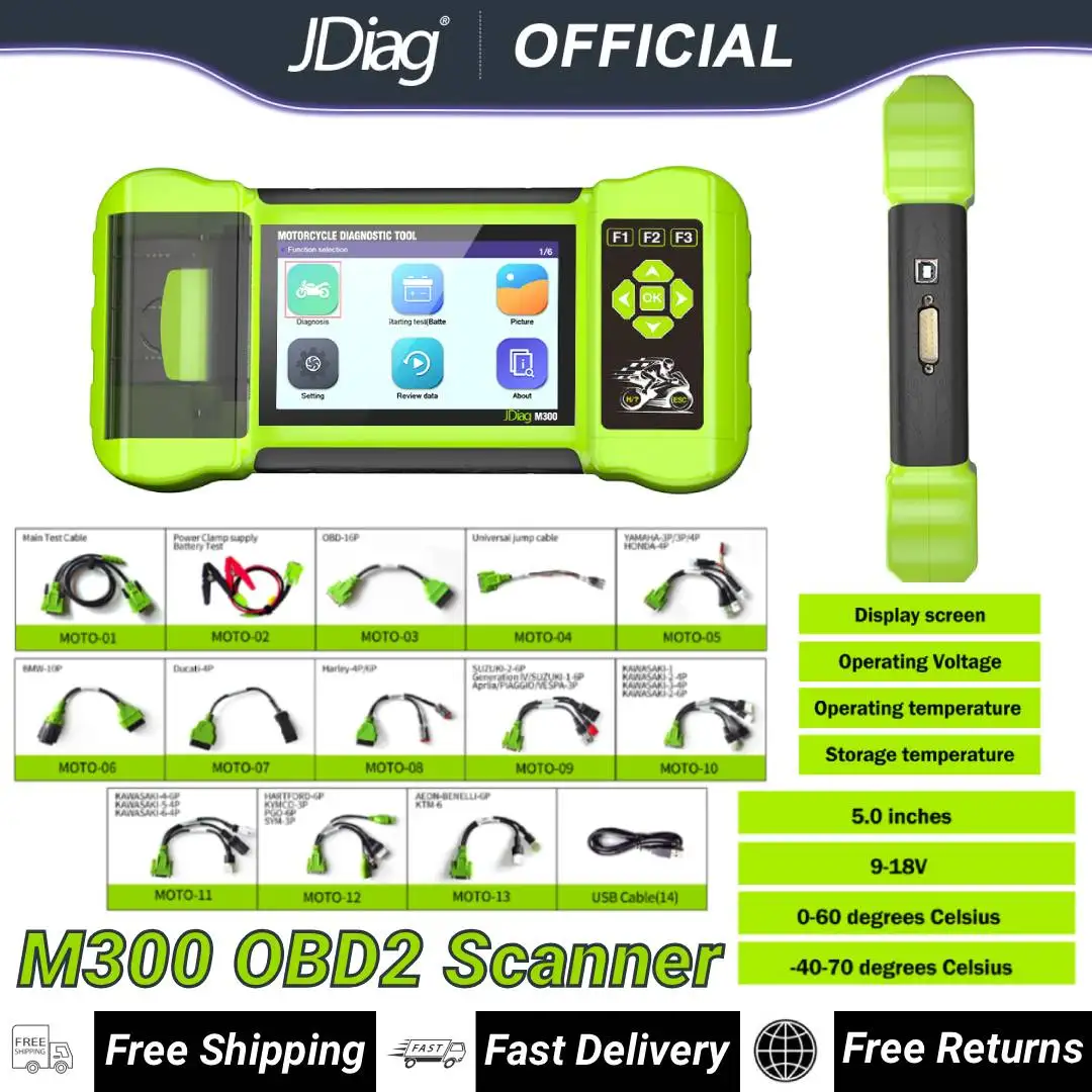 

JDiag M300 Motorcycle Diagnostic Tools OBD2 Scanner Battery Tester Diagnose ABS Engine For BMW Ducati Harley Honda Yamaha Bajaj