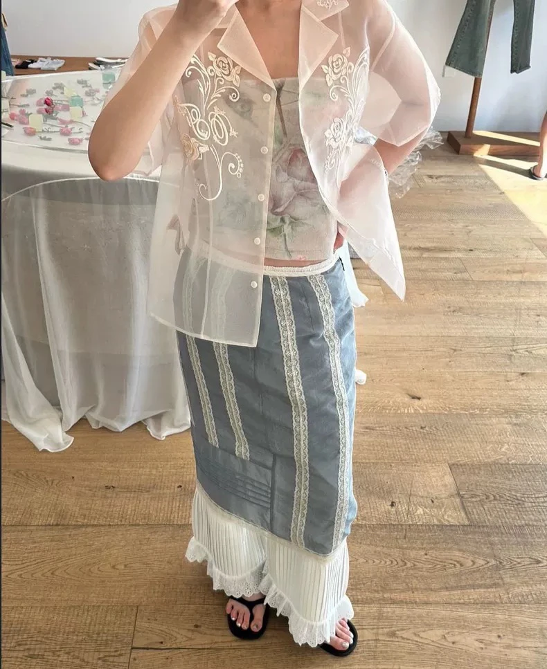 

Атласная кружевная отделка в стиле ретро, юбка трапециевидной формы со средней талией для женщин, повседневная одежда, весенний сезон